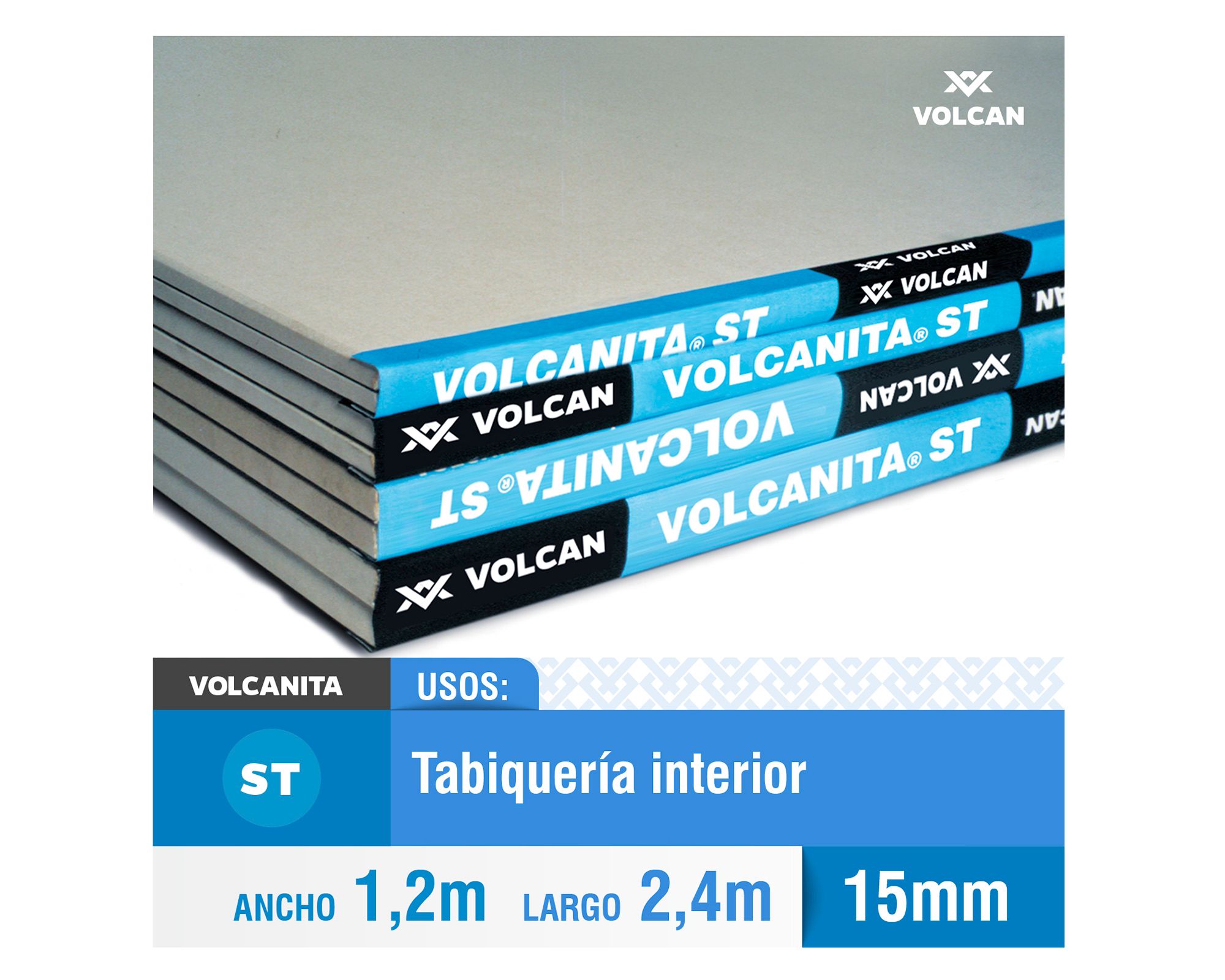 Plancha yeso cartón ST 15x1200x2400 mm BR Volcán