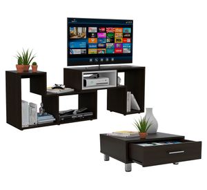 Rack extensible TV 40'' + mesa centro 1 cajón Beijing wengue TuHome