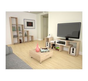 Mesa de centro TV 40'' + rack extensible + biblioteca Beijing rovere TuHome