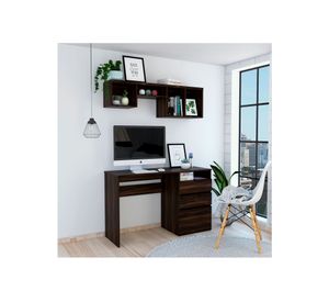 Escritorio 3 cajones Office 7 + repisa Wall 1B habano TuHome