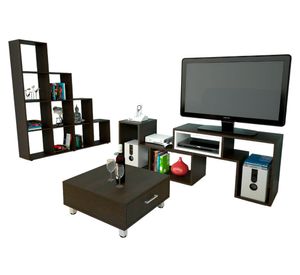 Rack extensible TV 40'' + mesa centro + biblioteca escalera wengue TuHome
