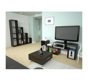 Rack extensible TV 40'' + mesa centro + biblioteca escalera wengue TuHome
