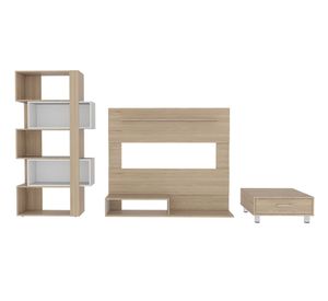 Panel TV 55'' + mesa centro + biblioteca cubo Beijing rovere/blanco TuHome