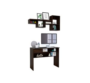 Escritorio 1 cajón Office 5 + repisa Wall 1A habano TuHome