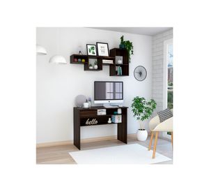 Escritorio 1 cajón Office 5 + repisa Wall 1A habano TuHome