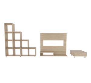 Panel TV 55'' + mesa centro + biblioteca escalera Beijing rovere/blanco TuHome