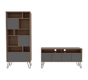 Rack TV 55'' + biblioteca Vassel miel/plomo TuHome