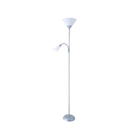 Lámpara pie 2L E27/E14 blanco/plateado