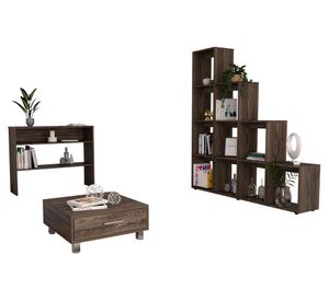 Biblioteca escalera + arrimo + mesa de centro Beijing coñac 2 TuHome