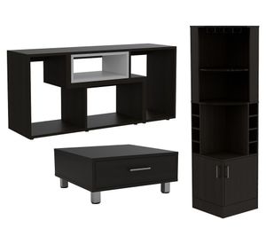 Bar esquinero + rack extensible TV 40'' + mesa centro Beijing wengue TuHome