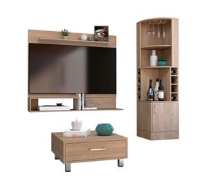 Bar esquinero Syrah + panel TV 55'' + mesa centro Beijing rovere TuHome