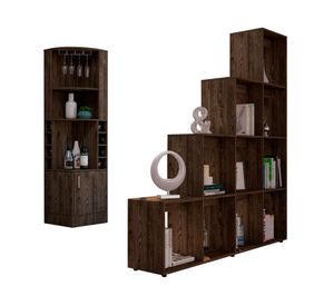 Bar esquinero + biblioteca escalera Beijing coñac TuHome