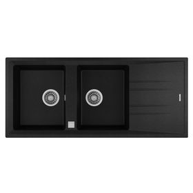 Lavaplatos doble empotrable Stone 80 2C1E TG negro carbón 19.9x116x51 cm