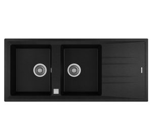 Lavaplatos doble empotrable Stone 80 2C1E TG negro carbón 19.9x116x51 cm