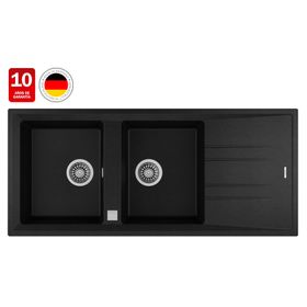 Lavaplatos doble empotrable Stone 80 2C1E TG negro carbón 19.9x116x51 cm