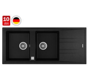 Lavaplatos doble empotrable Stone 80 2C1E TG negro carbón 19.9x116x51 cm