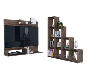 Panel TV 55'' + biblioteca escalera Beijing coñac TuHome