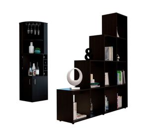 Bar esquinero + biblioteca escalera Beijing wengue TuHome