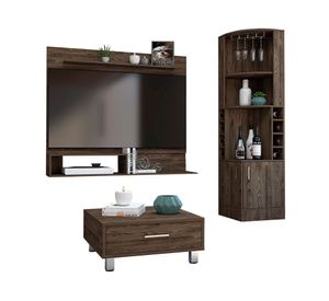 Bar esquinero Syrah + panel TV 55'' + mesa centro Beijing coñac TuHome