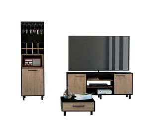 Rack TV 65'' + bar alto + mesa de centro Kaia wengue/miel TuHome