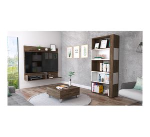 Panel TV 55'' + biblioteca cubo + mesa de centro Beijing coñac TuHome