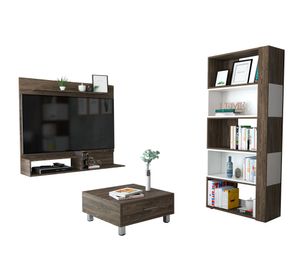 Panel TV 55'' + biblioteca cubo + mesa de centro Beijing coñac TuHome