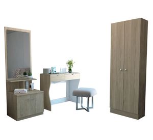 Mueble tocador Perla 90 + velador con espejo Z-54R + clóset rovere/blanco TuHome
