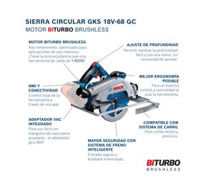 Sierra circular inalámbrica 7 1/4'' 18V GKS 18V-68 GC Bosch