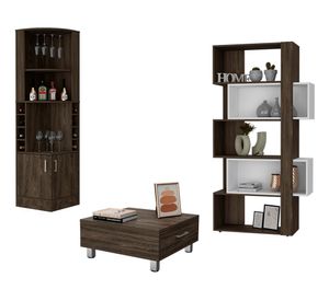 Mesa centro + bar esquinero + biblioteca cubo Beijing coñac