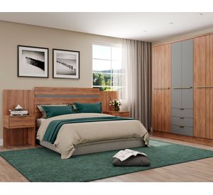 Respaldo 2 plazas con veladores Paraná canela/titanio