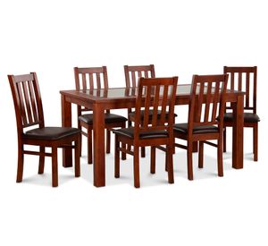 Comedor 6 sillas rectangular Ñuble caramelo/PU chocolate