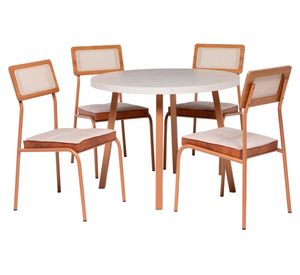 Juego de comedor 4 personas redonda Atalanta canela avellana