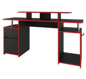 Escritorio gamer Keria 2 wengue/rojo 88.5x157.1x50 cm