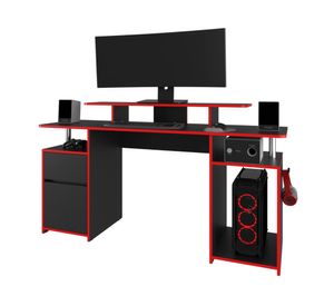 Escritorio gamer Keria 2 wengue/rojo 88.5x157.1x50 cm