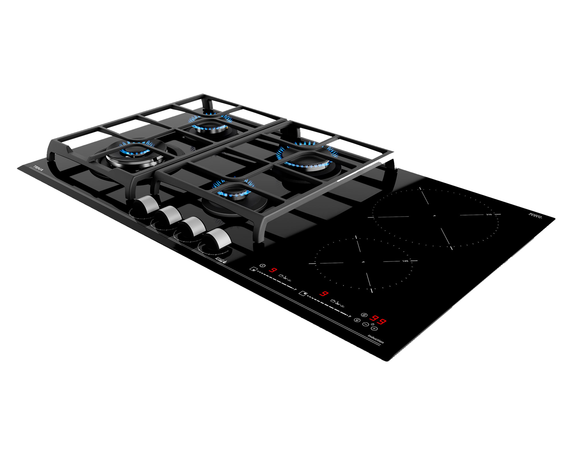 Encimera a gas + inducción 6 quemadores JZC 96342 BBB BK negro