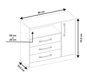 Cómoda Valle café off white 3 cajones 1 puerta