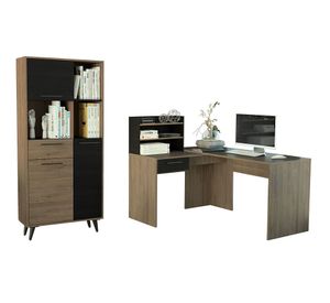 Escritorio esquinero + biblioteca Bilbao miel/wengue Tu Home