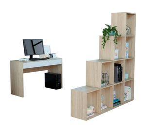 Escritorio 2 cajones Acre + biblioteca escalera Beijing rovere/blanco