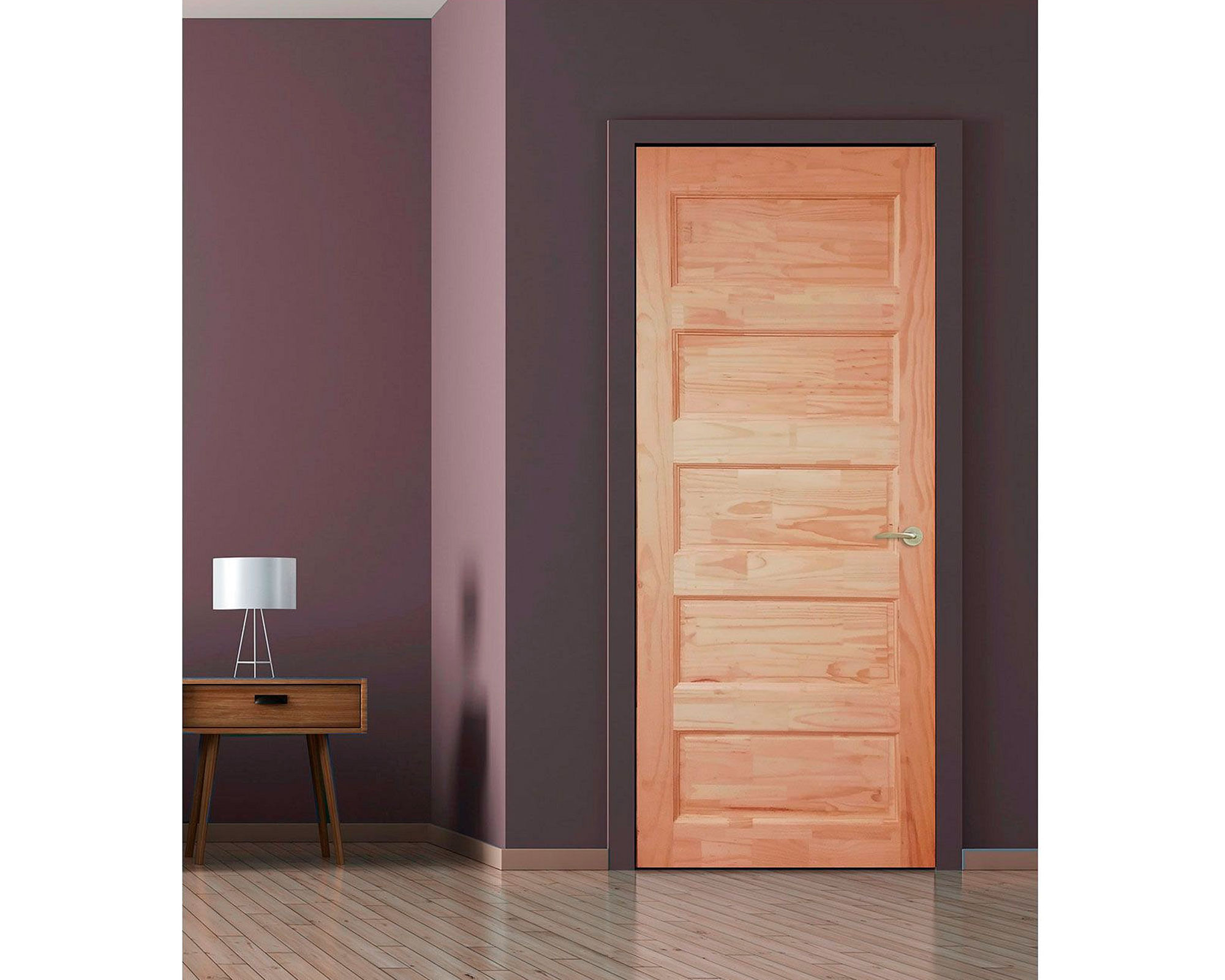 Puerta Pino Radiata Alcala 85x200 cm 5 paneles Moldupanel | Easy.cl