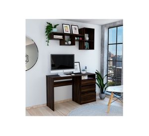 Escritorio 3 cajones Office 7 + repisa Wall 1A habano TuHome