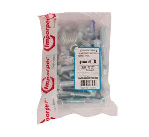 Perno hexagonal + tuerca + golilla G2 3/8 x 2'' zincado 25 unidades Imporper