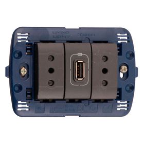 Placa semiarmada toma doble + USB antracita Bticino