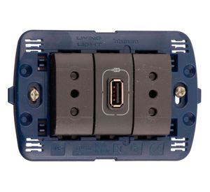 Placa semiarmada toma doble + USB antracita Bticino