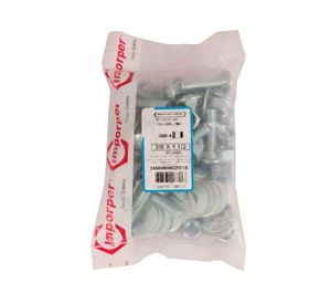 Perno coche + tuerca + golilla 3/8 x 1 1/2'' zincado 20 unidades Imporper