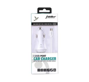 Cargador de auto USB 1 puerto + cable micro USB a USB Fiddler