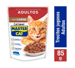 Alimento húmedo gato 85 gr Trocitos jugosos en salsa carne Master Cat