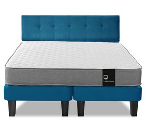 Cama europea 2 plazas Zen Best base dividida tela + respaldo azul