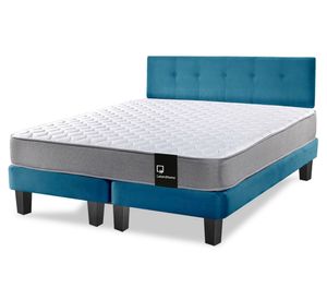 Cama europea 2 plazas Zen Best base dividida tela + respaldo azul
