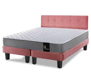 Cama europea 2 plazas Zen Best base dividida tela + respaldo rosa