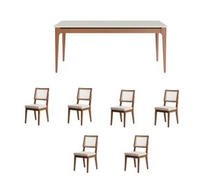 Comedor Addar  180 cm 6 sillas Saga ratan beige